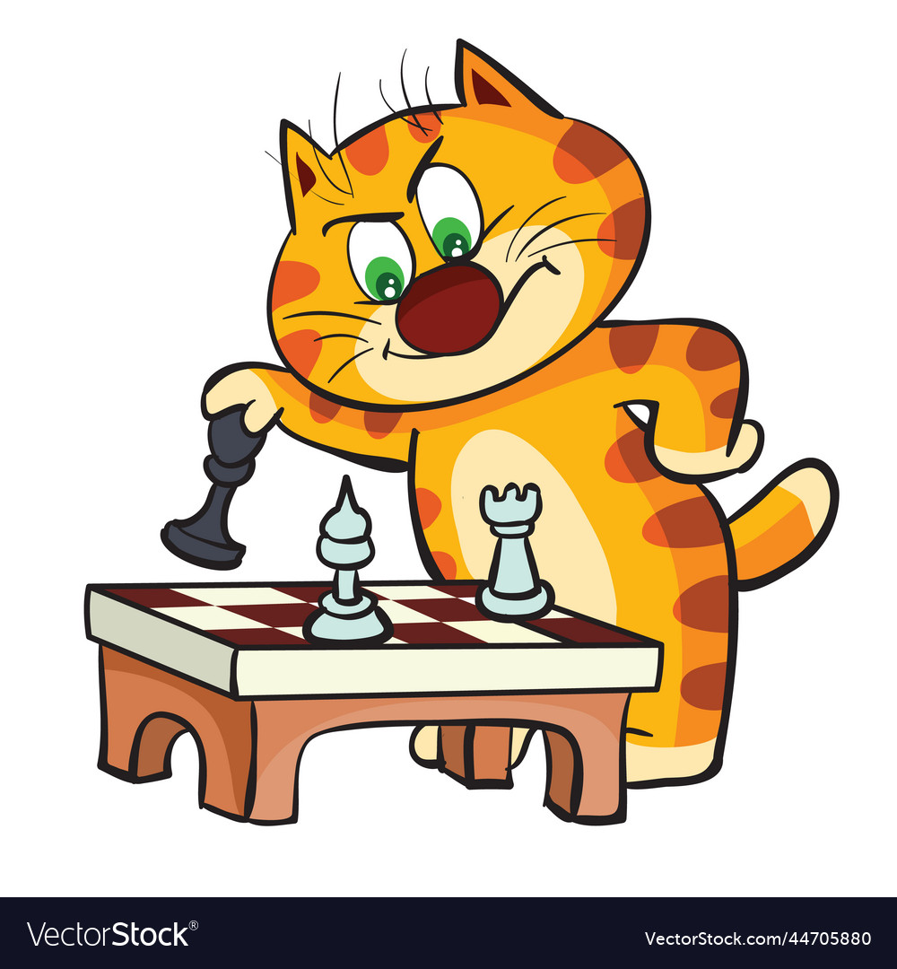 Smart ginger cat plays big chess and frowns his vector image Smart ginger cat plays big chess and frowns his
