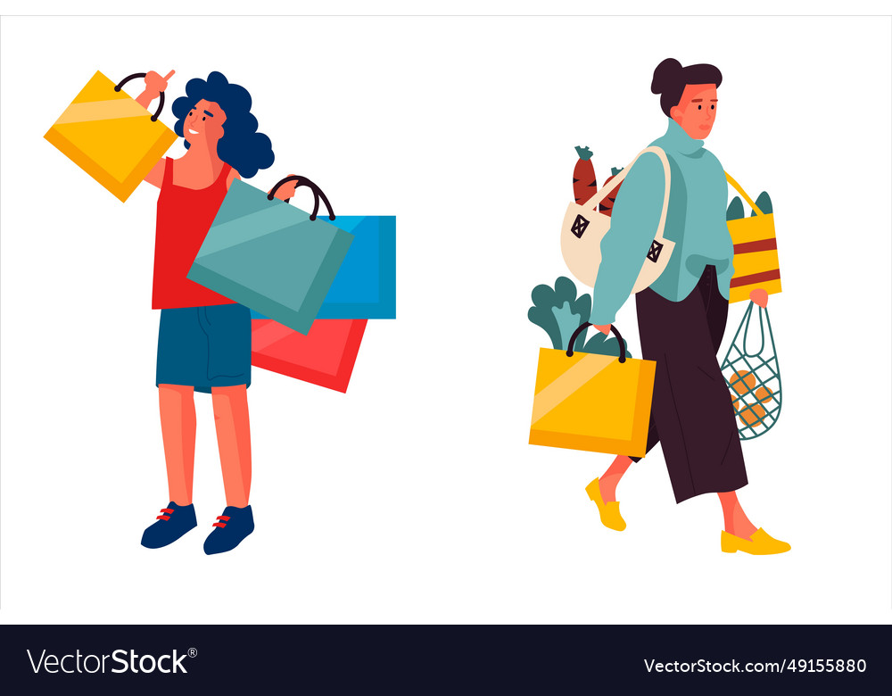 Trendy shopping people women make purchases Vector Image