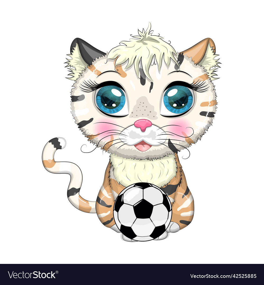 Cartoon cat with a soccer ball summer vacation