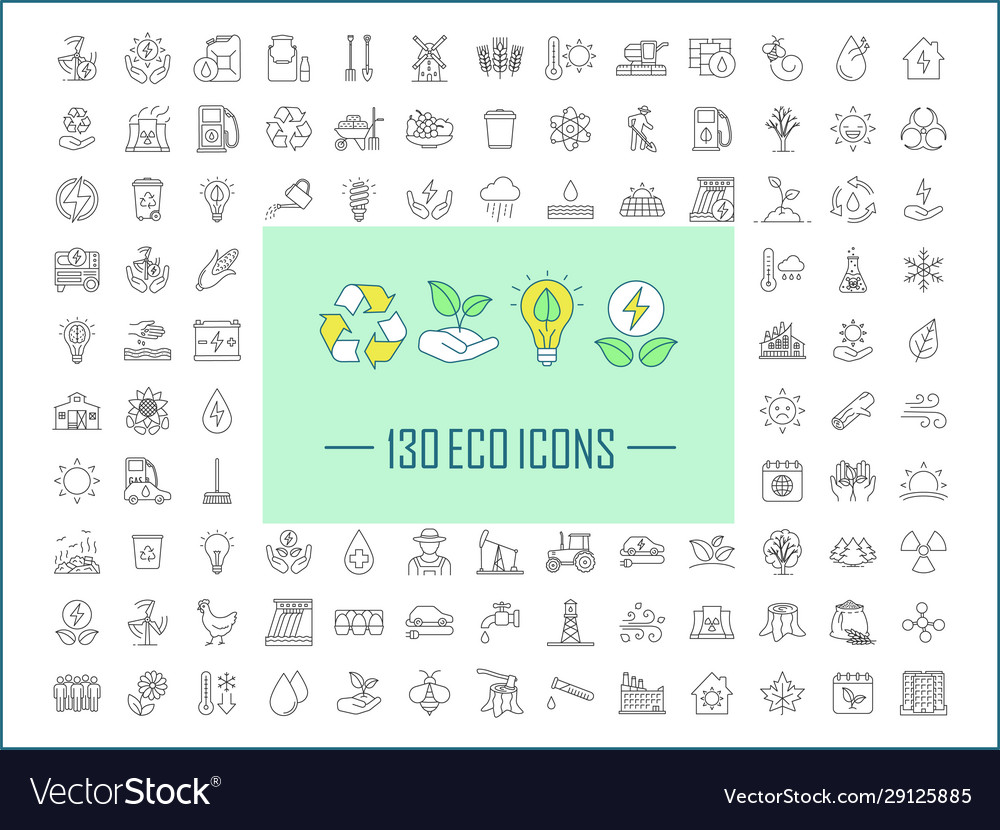 Ecology linear icons big set thin line contour Vector Image