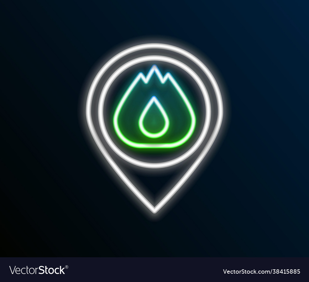 Glowing neon line map pointer with fire flame icon