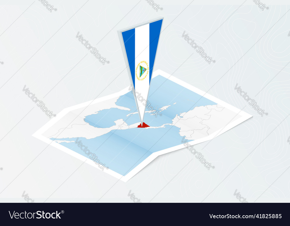 Isometric paper map of nicaragua with triangular vector image Isometric paper map of nicaragua with triangular