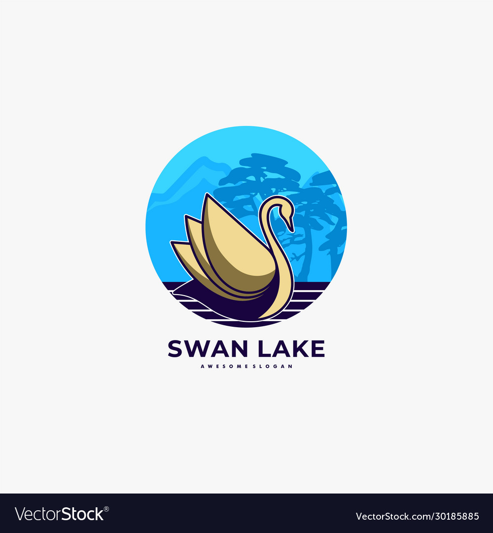 Logo swan land scape vintage badge style