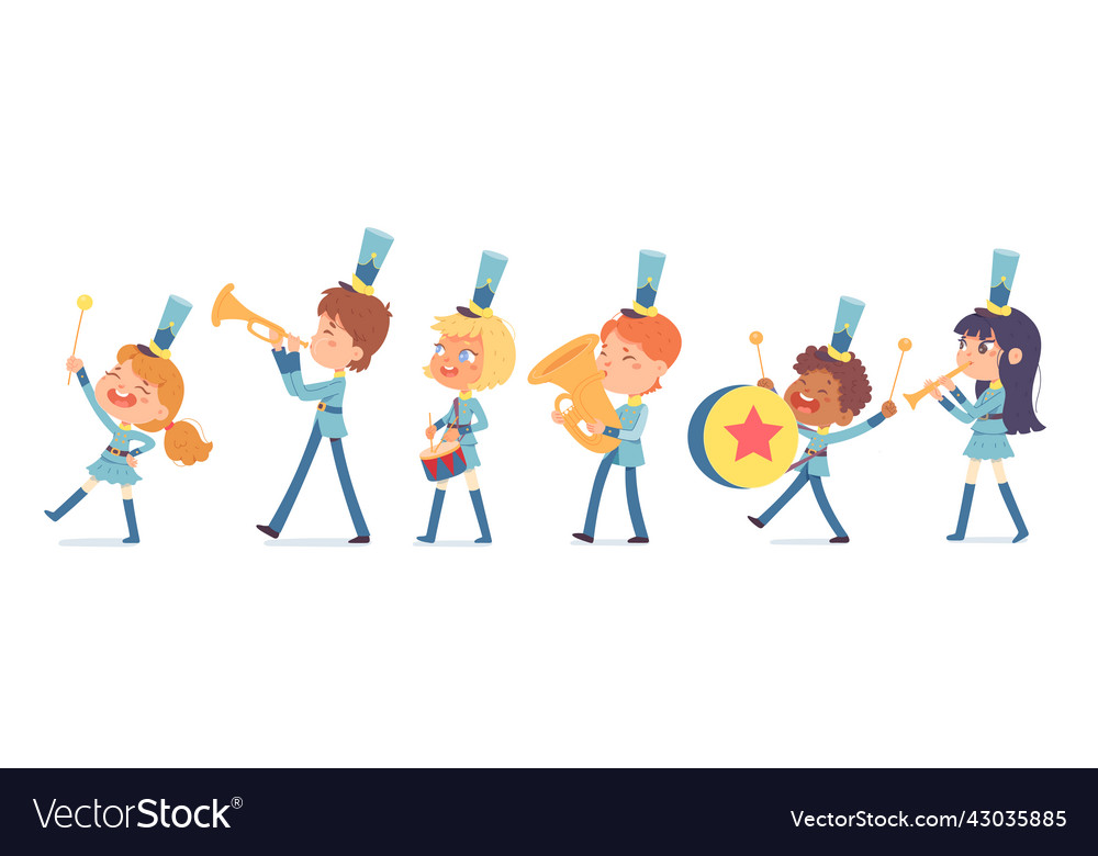 Parade of cute band of marching kids in uniform Vector Image