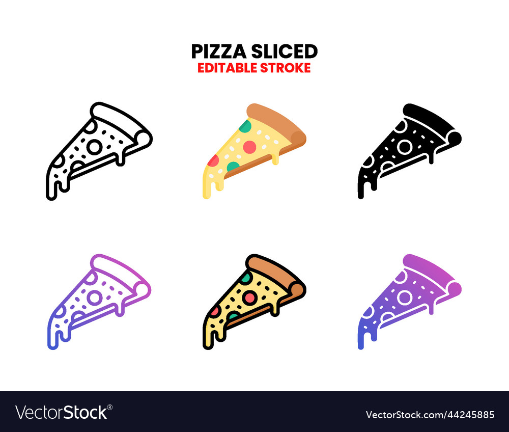 Pizza slice icon set with different styles vector image Pizza slice icon set with different styles