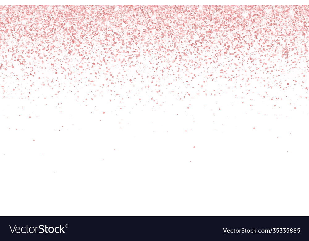 Rose gold falling particles on white background