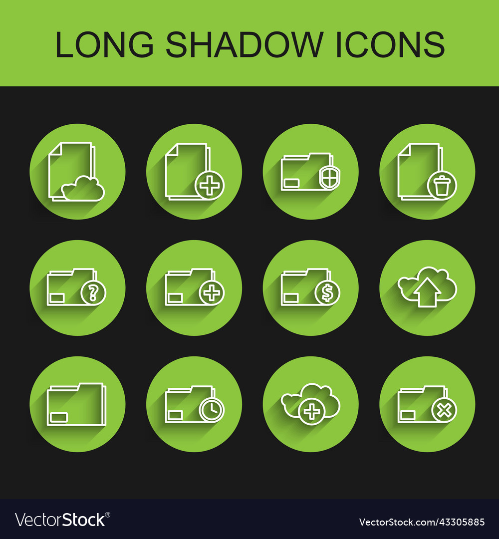 Set line document folder with clock cloud vector image Set line document folder with clock cloud