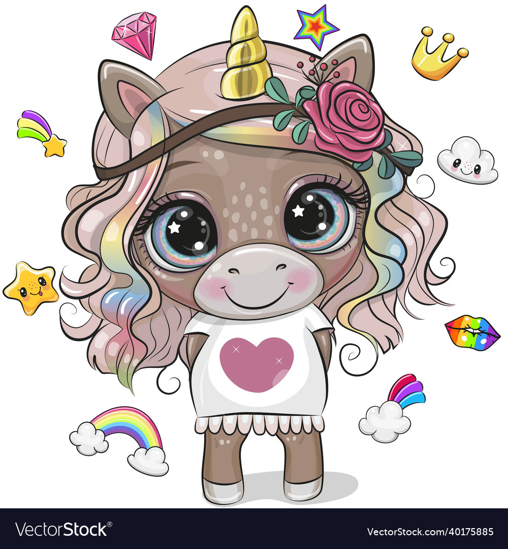 Unicorn in a white dress with long hair Royalty Free Vector