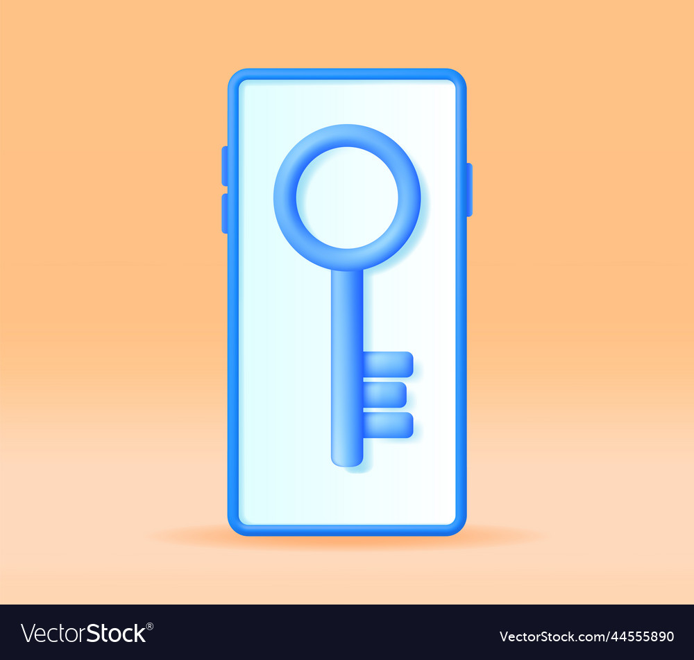 3d mobile phone with key on screen vector image 3d mobile phone with key on screen