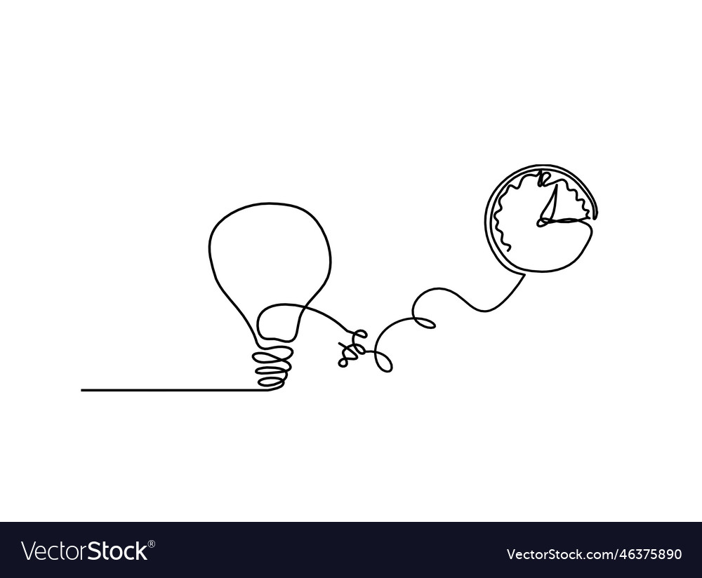 Abstract light bulb with clock as line drawing