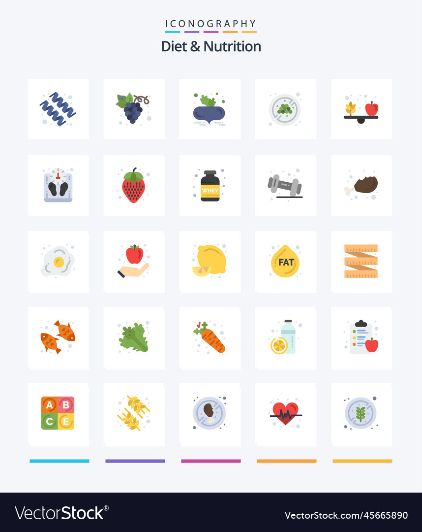 Creative diet and nutrition 25 flat icon pack