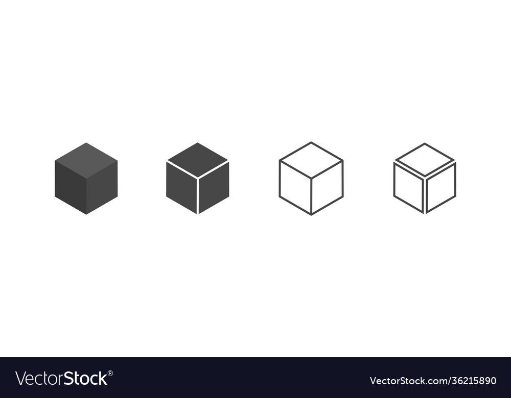 Cube set isolated icon 3d box in different styles