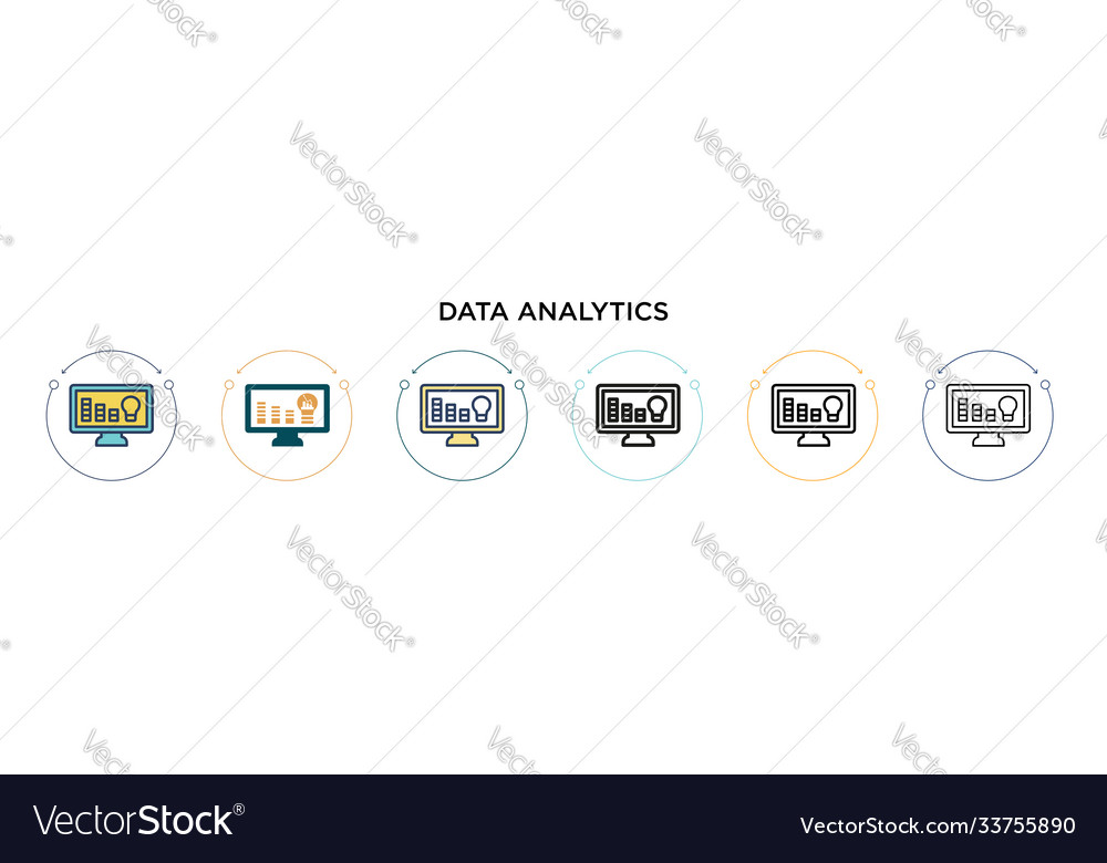 Data analytics icon in filled thin line outline