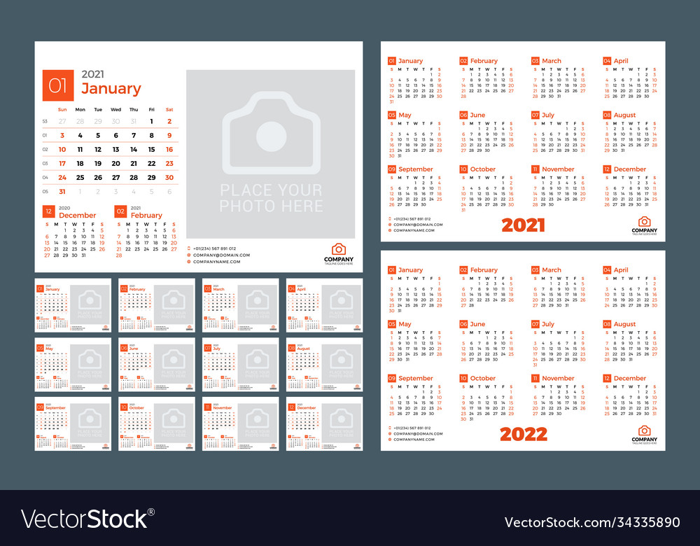 Desk calendar for 2021 year design print vector image Desk calendar for 2021 year design print