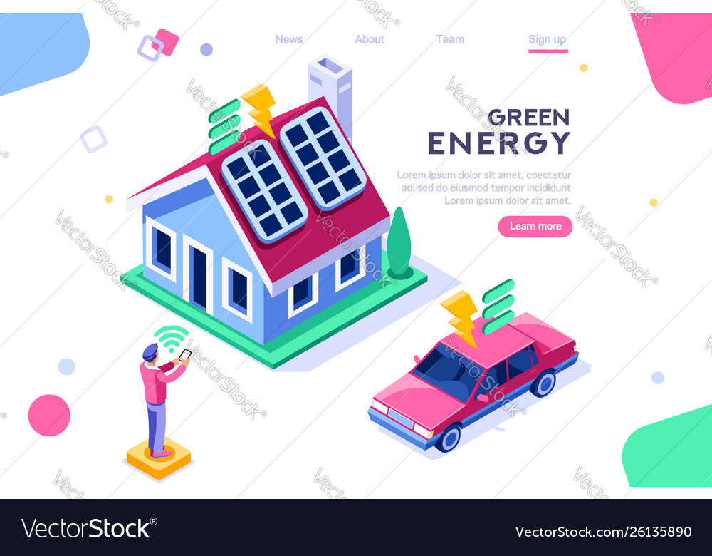 Digital solar house isometric Royalty Free Vector Image