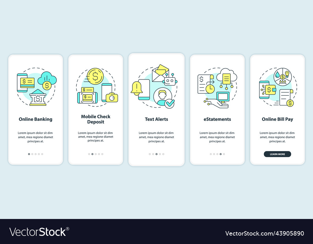 Digitization banking onboarding mobile app screen vector image Digitization banking onboarding mobile app screen
