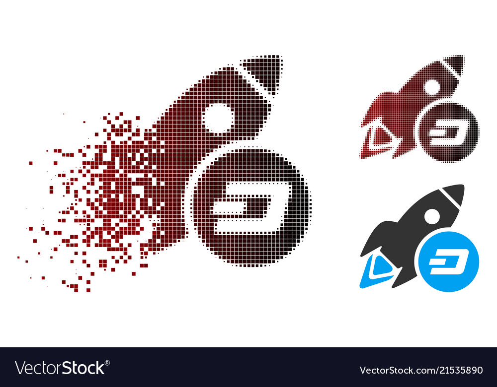 Disintegrating pixel halftone dash rocket icon vector image Disintegrating pixel halftone dash rocket icon
