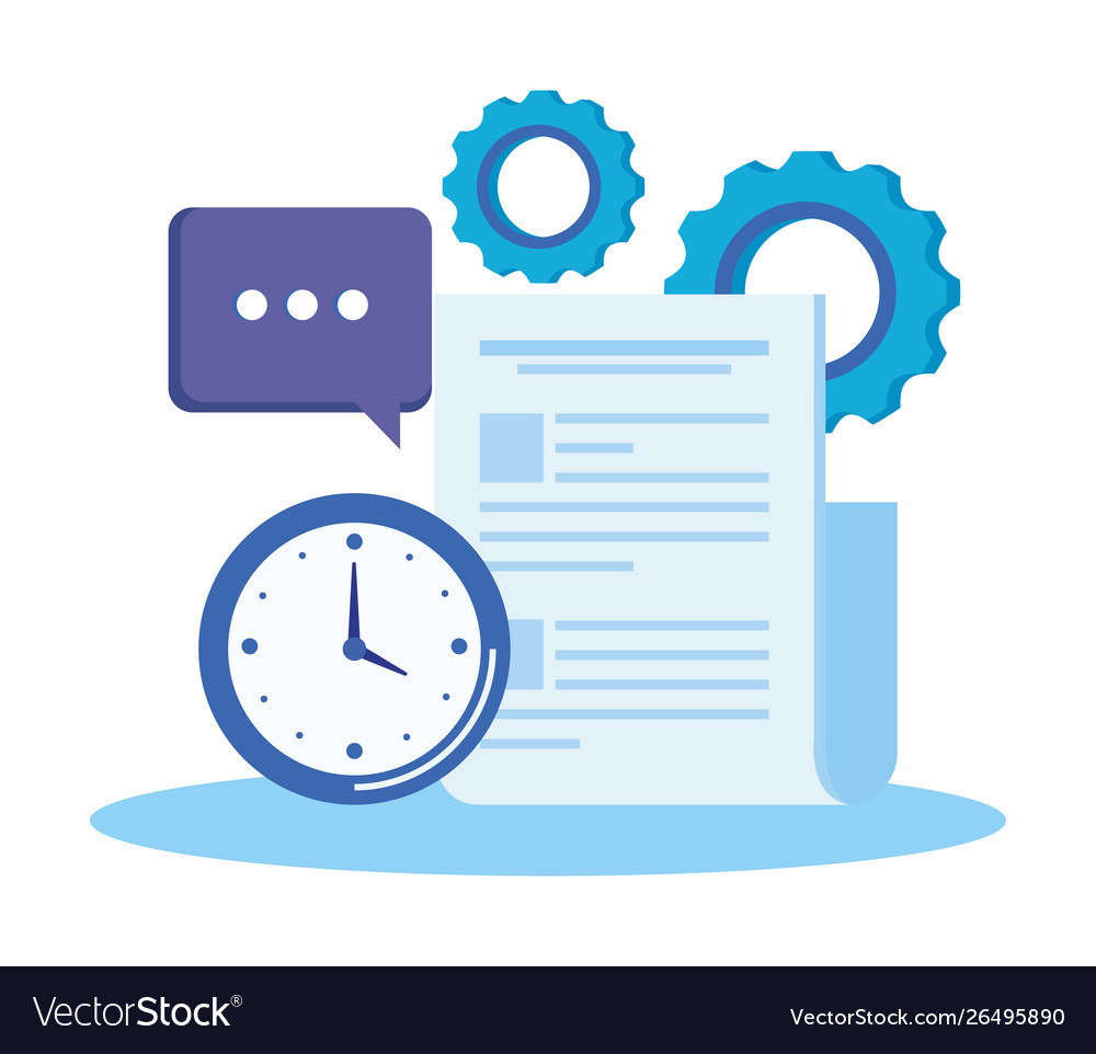 Document report with chat bubble and gears vector image Document report with chat bubble and gears