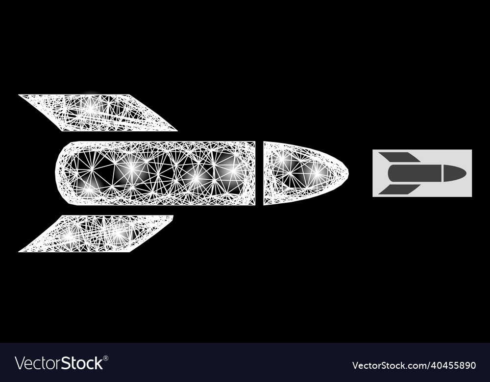 Glowing hatched mesh rocket with lightspots vector image Glowing hatched mesh rocket with lightspots