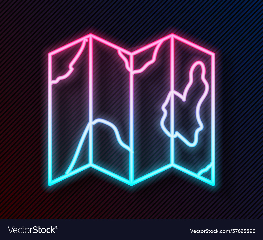 Glowing neon line location forest on a map