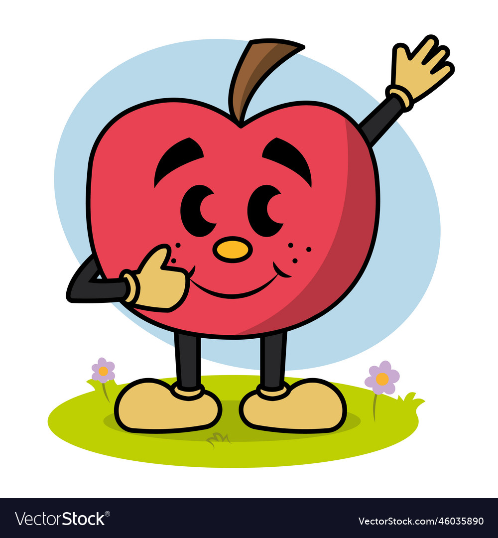 Isolated Colored Happy Apple Traditional Cartoon Vector Image