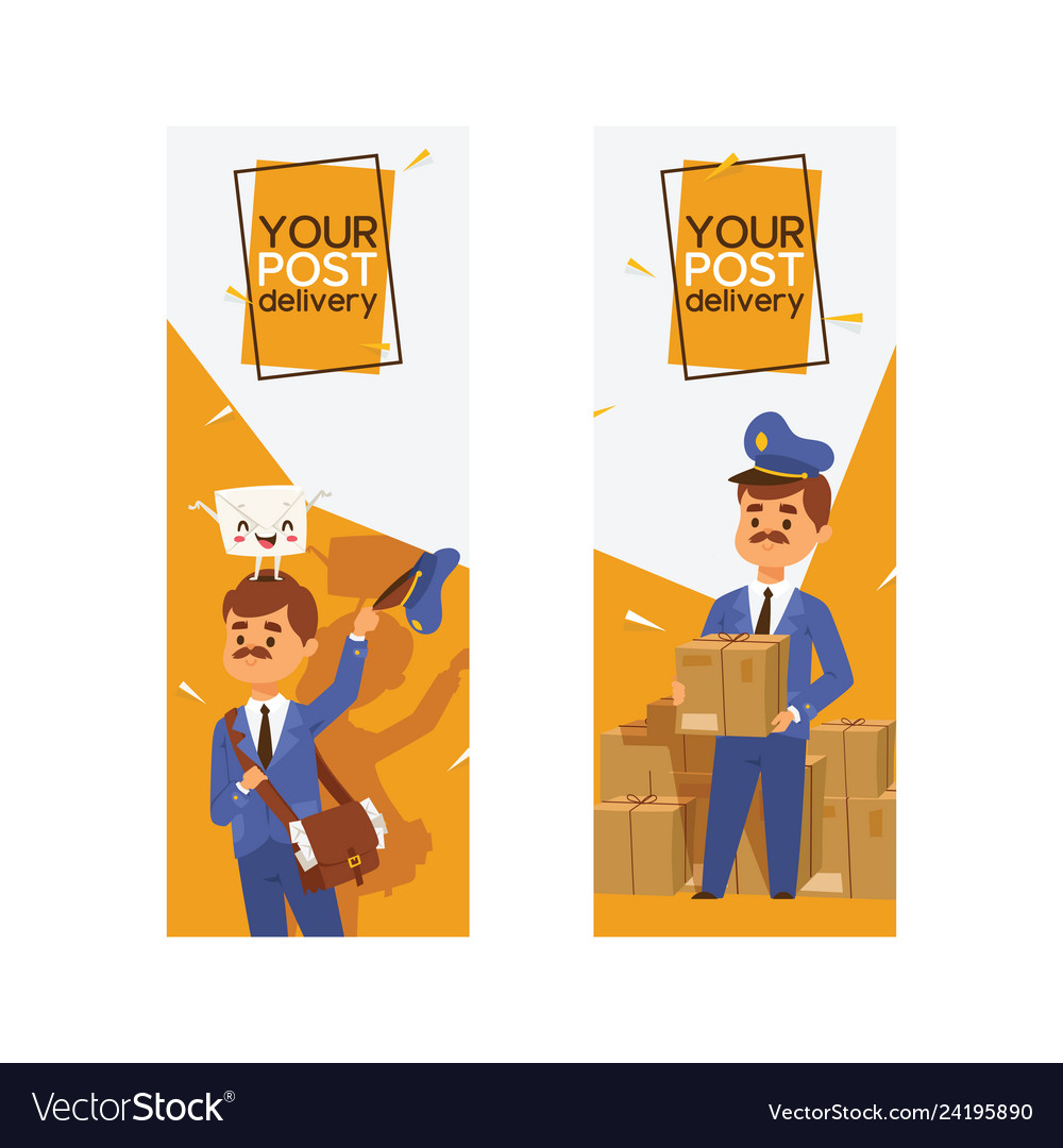 Postman mailman delivers mails in postbox vector image Postman mailman delivers mails in postbox