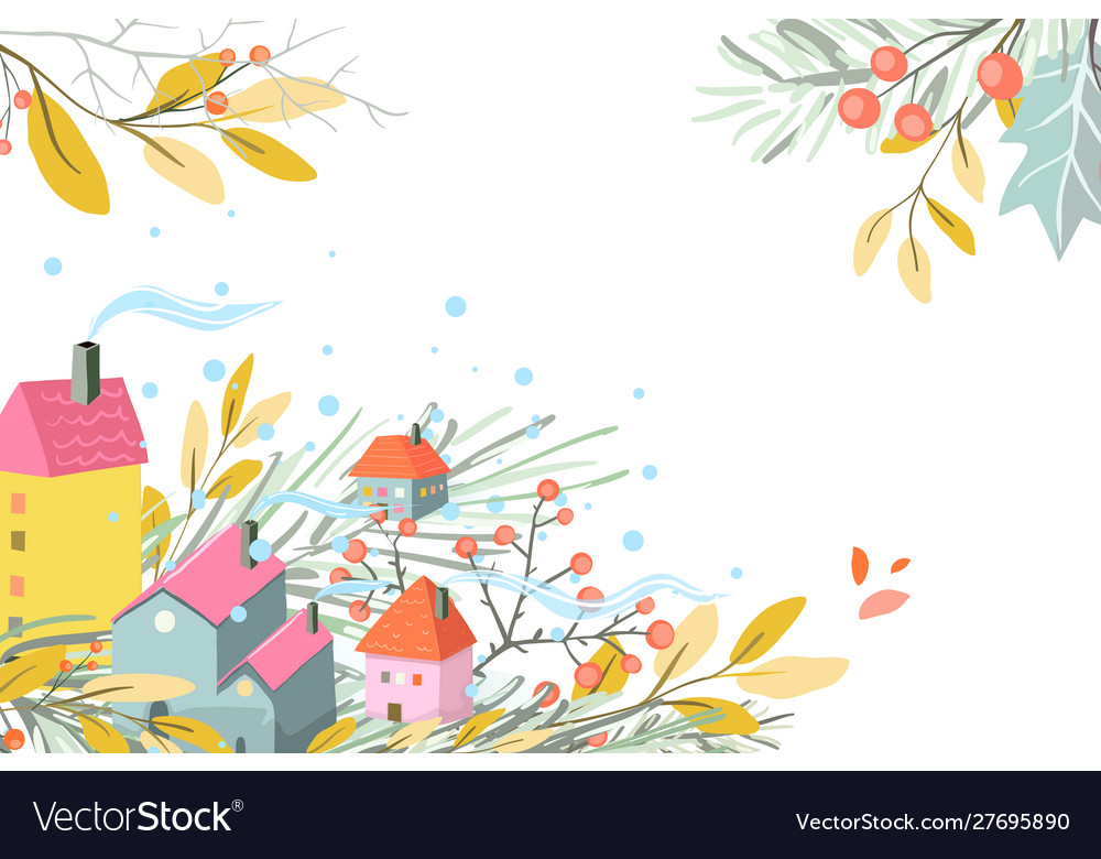 Rural seasonal scene with cottages fall or winter vector image Rural seasonal scene with cottages fall or winter
