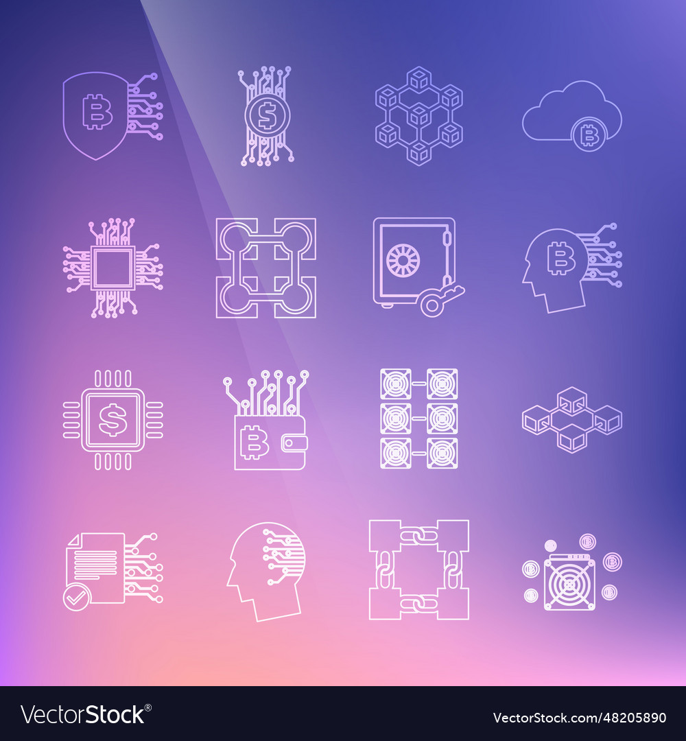 Set line asic miner blockchain technology bitcoin vector image Set line asic miner blockchain technology bitcoin