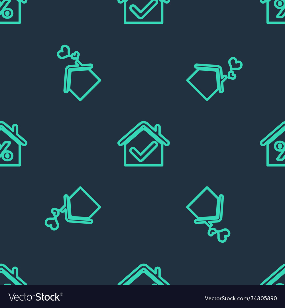 Set line house with check mark heart shape Vector Image Set line house with check mark heart shape