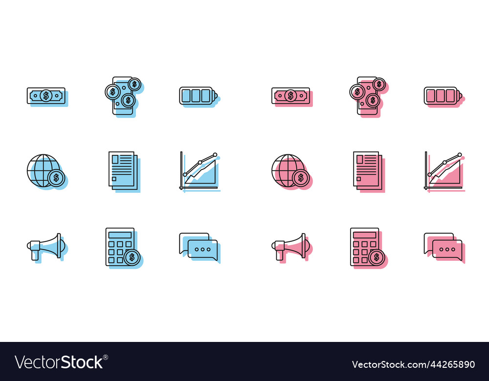 Set line megaphone calculator with dollar symbol vector image Set line megaphone calculator with dollar symbol