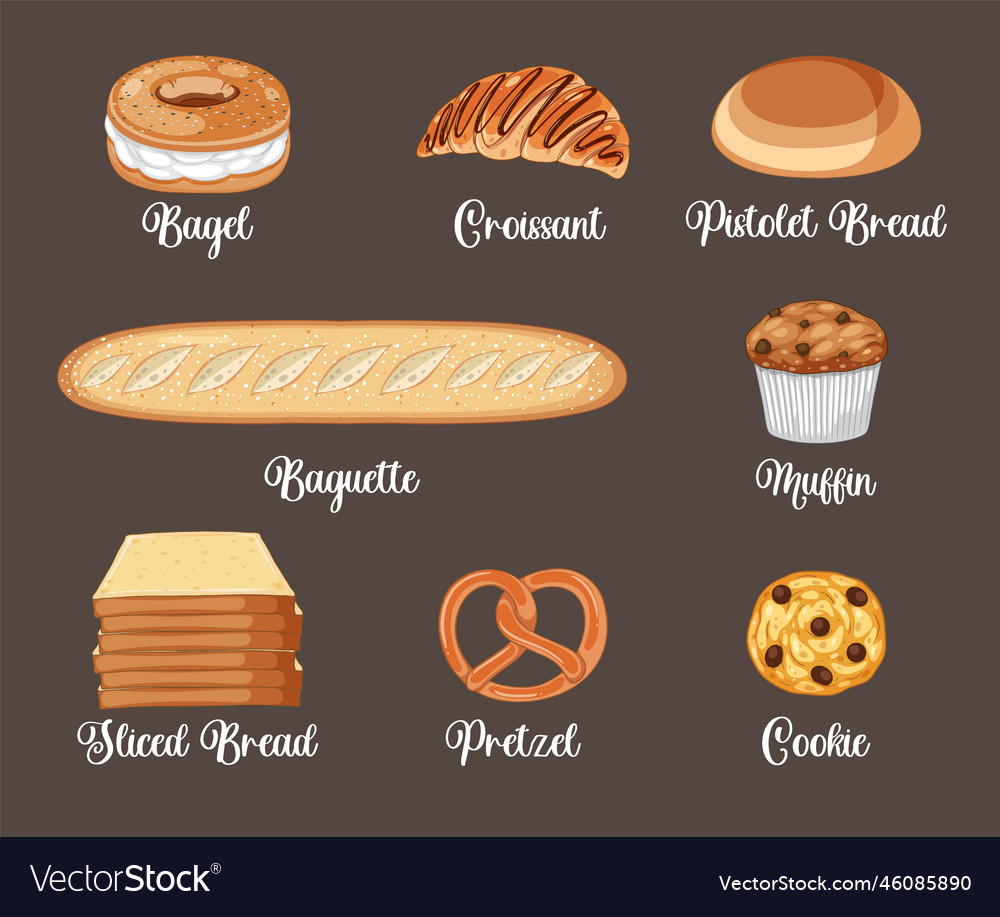 Set of bread and pastry bakery products Royalty Free Vector