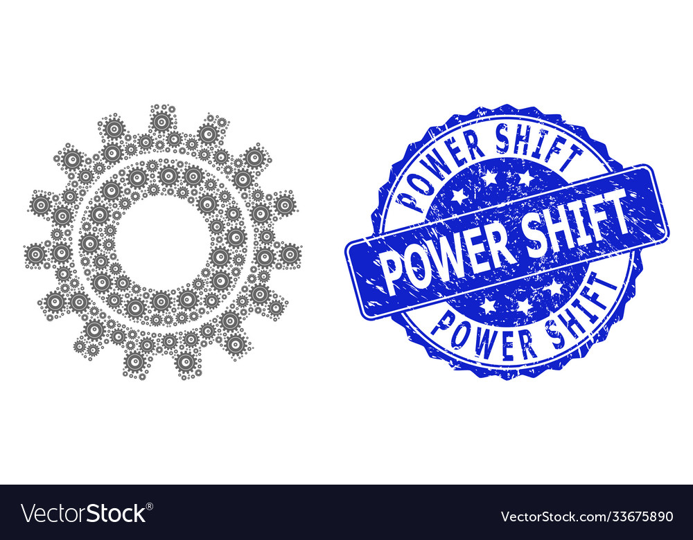 Textured power shift round seal and recursive cog vector image Textured power shift round seal and recursive cog