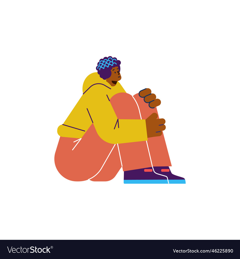 Woman Sitting Hugging Her Knees And Dreaming Flat Vector Image