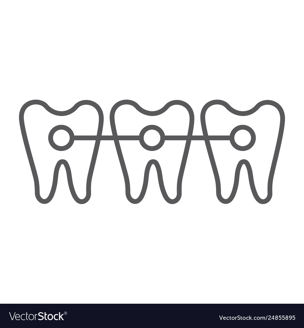 Braces thin line icon dentist and dental teeth