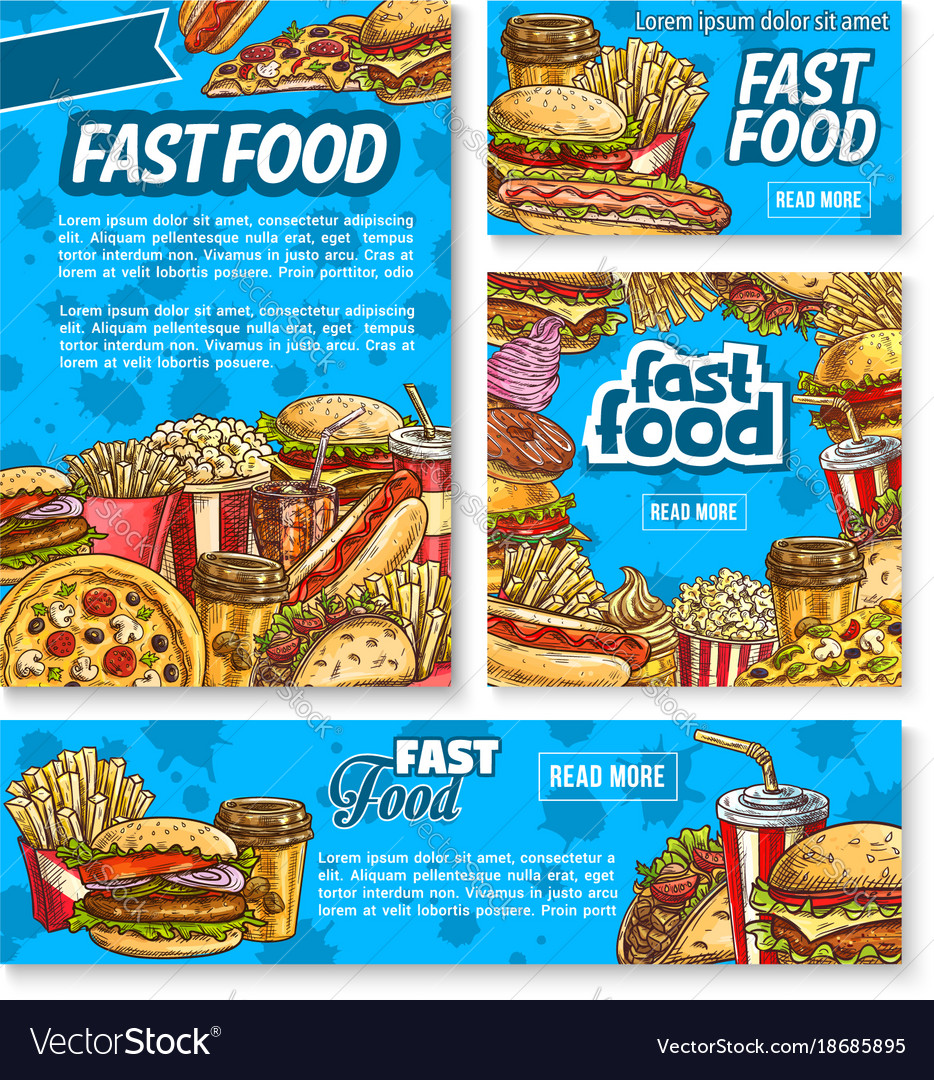 Fast food poster with fastfood meal and drink Vector Image