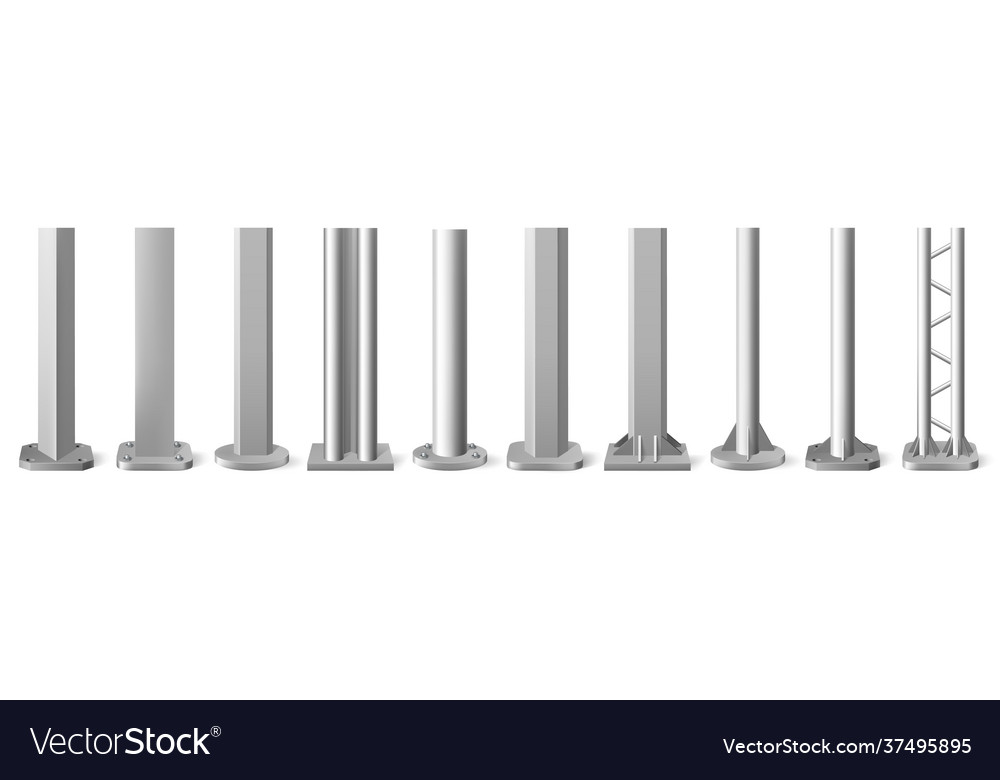 Realistic Metal Poles Silver Vertical Royalty Free Vector 5192