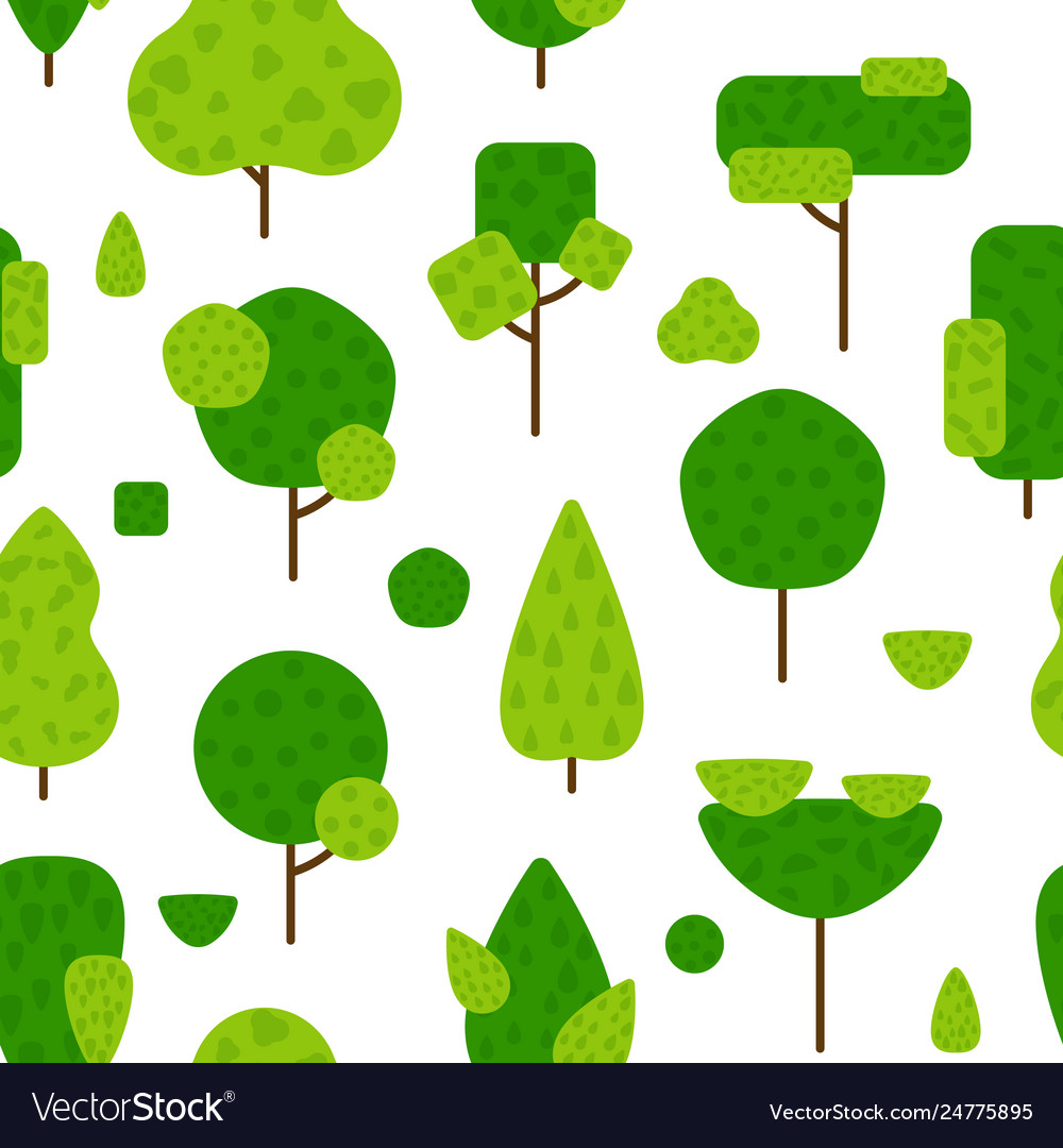 Seamless flat pattern textured trees and bushes