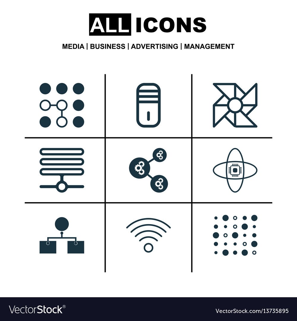 Set of 9 robotics icons includes computing vector image Set of 9 robotics icons includes computing