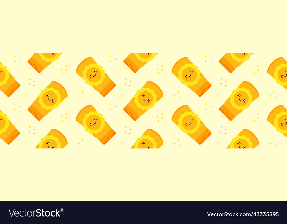 Sunscreen bottles with sun characters pattern vector image Sunscreen bottles with sun characters pattern