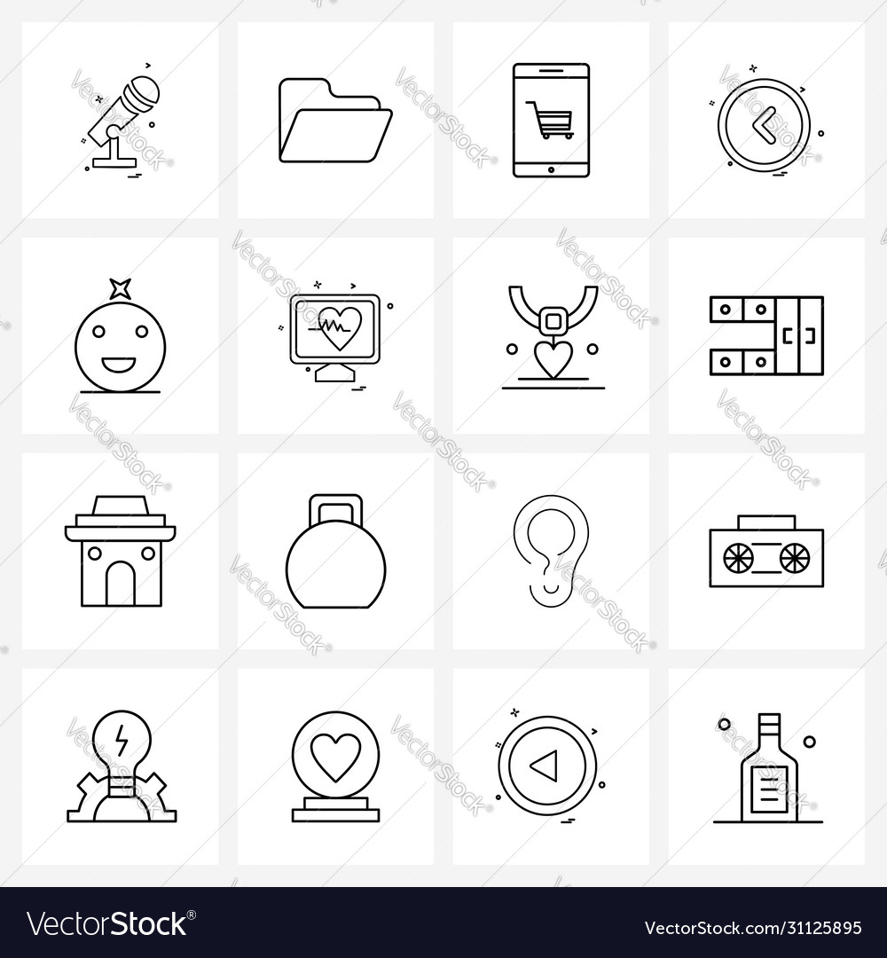 Ui set 16 basic line icons happy back