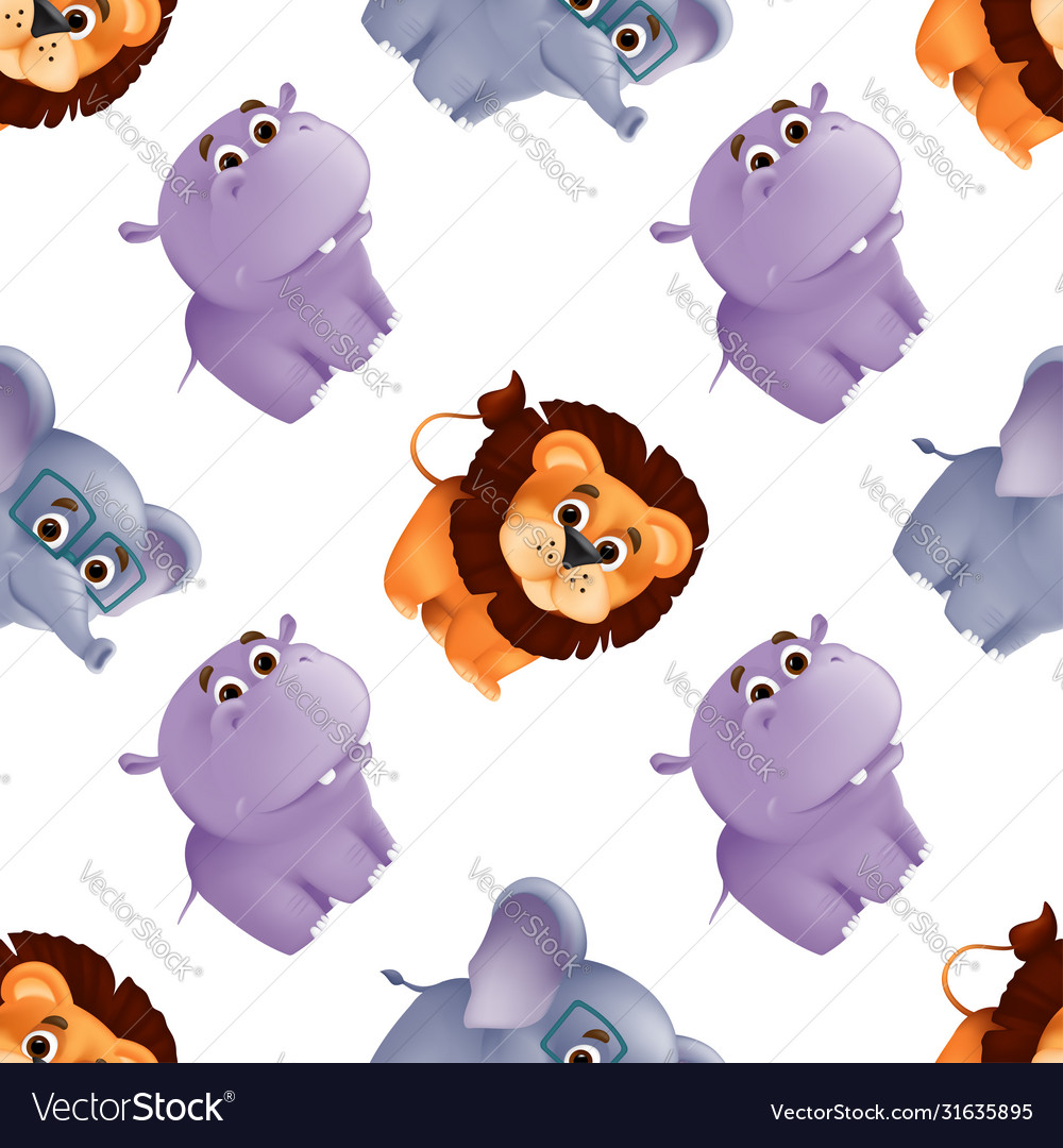 Zoo animals seamless pattern with cute baby lion