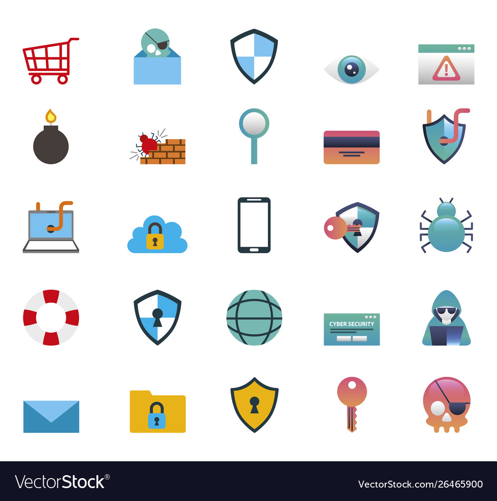 Bundle cyber security colorful set icons