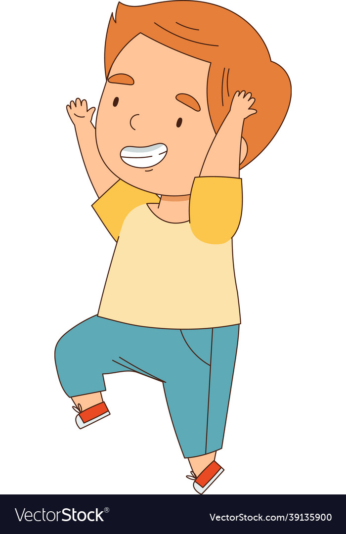 Cheerful little boy running and rushing at full Vector Image