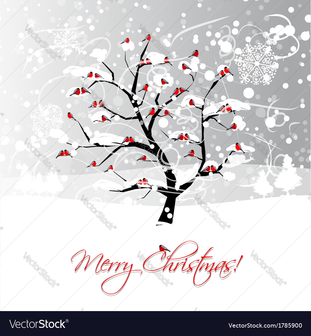 Christmas card design with winter tree