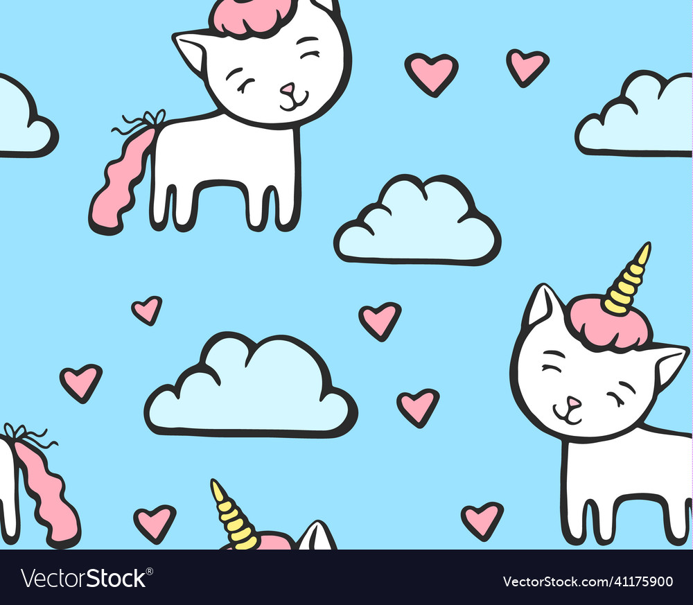 Cute pattern with line cat unicorn horn