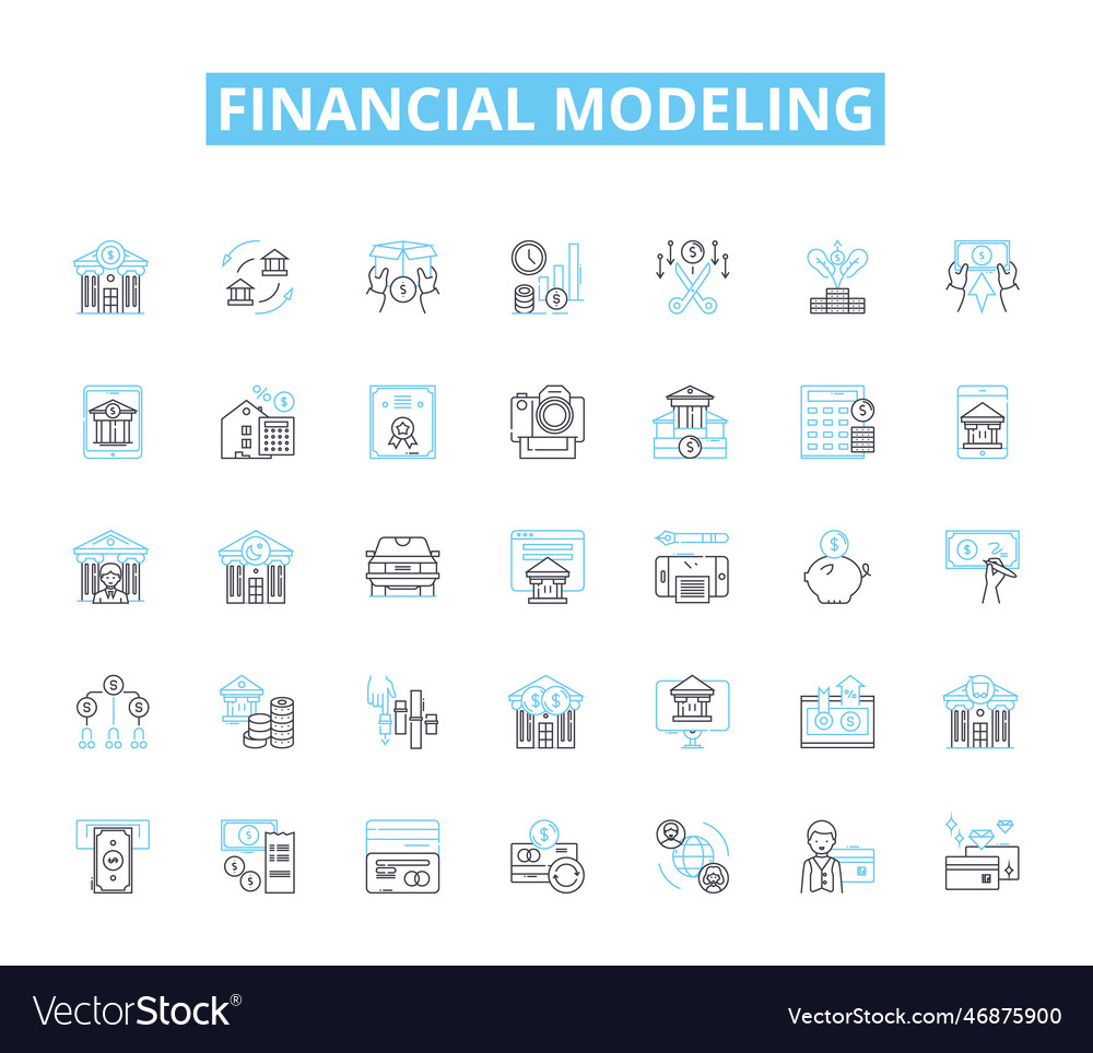 Financial modeling linear icons set forecasting vector image Financial modeling linear icons set forecasting