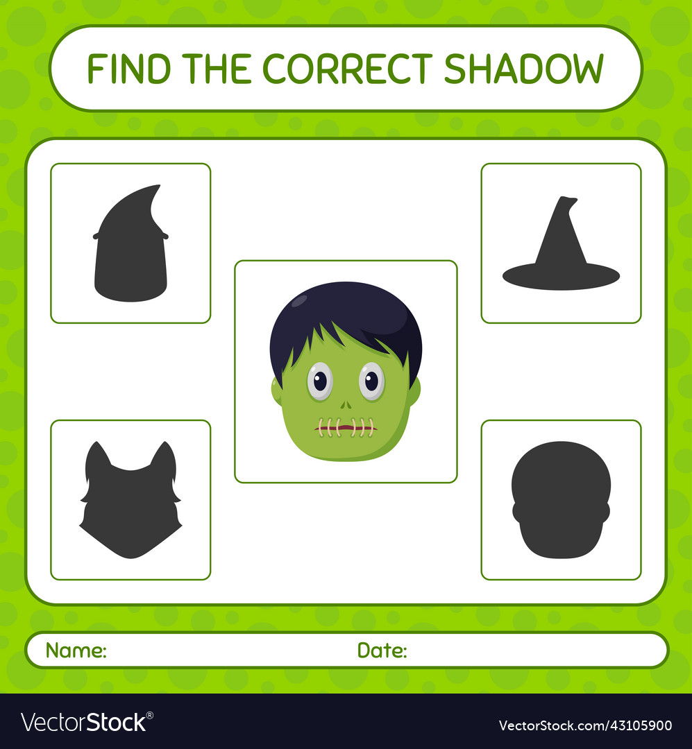Find the correct shadows game with zombie vector image Find the correct shadows game with zombie