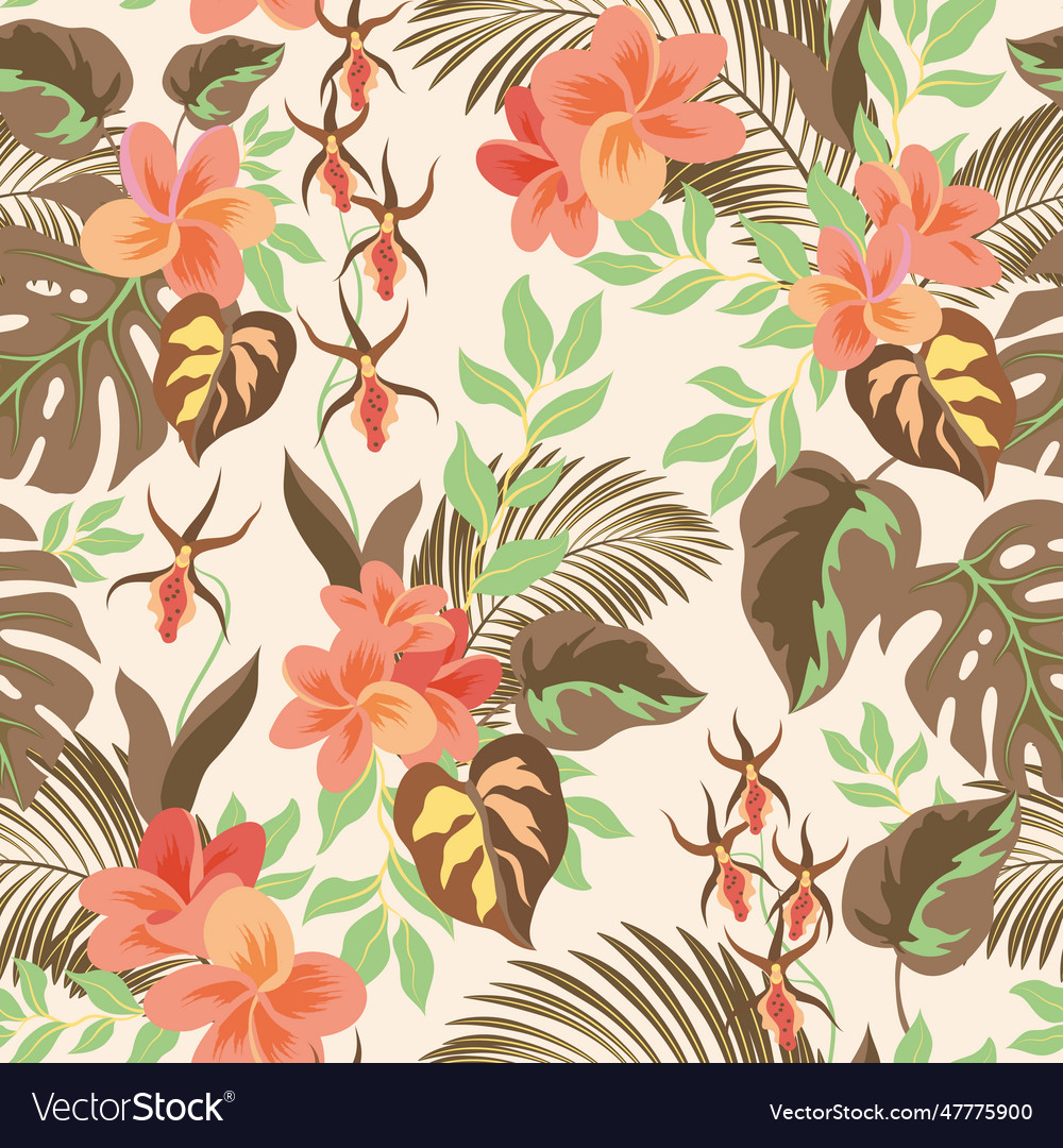 Floral seamless pattern with tropical leaves palm Vector Image Floral seamless pattern with tropical leaves palm