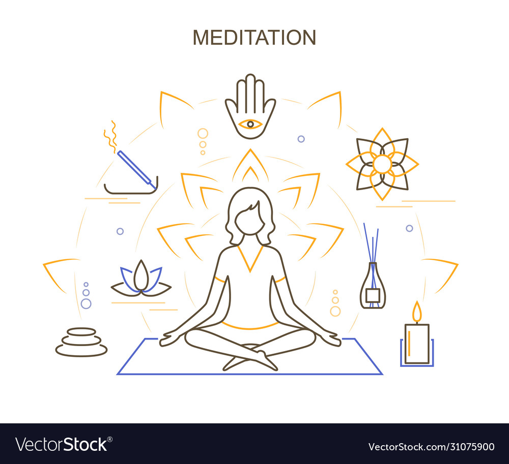 Meditation practices concept contour linear style vector image Meditation practices concept contour linear style