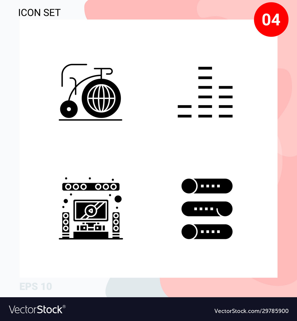 Pack 4 icons in solid style creative glyph vector image Pack 4 icons in solid style creative glyph